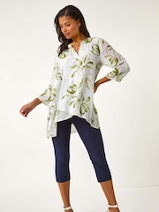 Roman Green/White Floral Print Pleat Front Top - Image 2 of 5