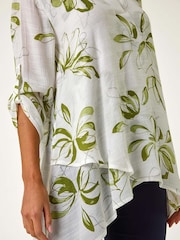 Roman Green/White Floral Print Pleat Front Top - Image 5 of 5