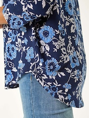 Roman Blue Floral Print Jersey Top - Image 5 of 5