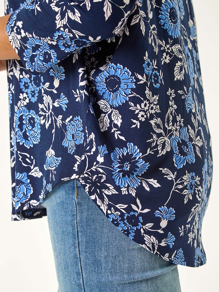 Roman Blue Floral Print Jersey Top - Image 5 of 5