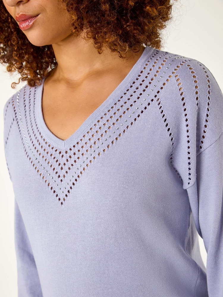Roman Purple Border Hotfix V-Neck Jumper - Image 5 of 5
