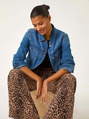 Roman Brown Animal Print Stretch Trousers - Image 1 of 5