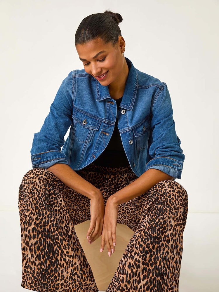 Roman Brown Animal Print Stretch Trousers - Image 1 of 5