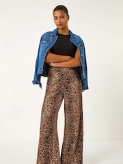 Roman Brown Animal Print Stretch Trousers - Image 2 of 5