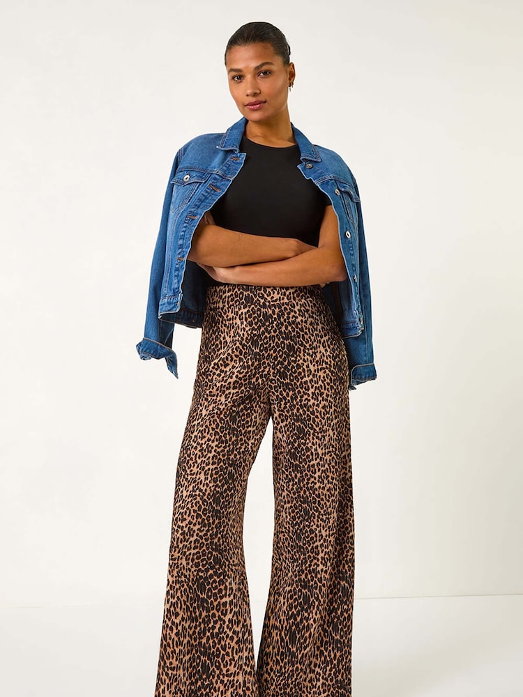 Roman Brown Animal Print Stretch Trousers - Image 2 of 5