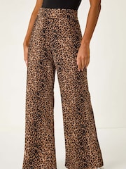 Roman Brown Animal Print Stretch Trousers - Image 4 of 5