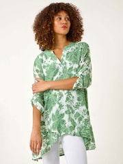 Roman Green Bolt Floral Print Pleat Front Top - Image 1 of 5