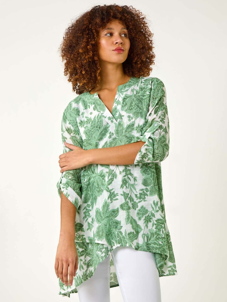Roman Green Bolt Floral Print Pleat Front Top - Image 1 of 5