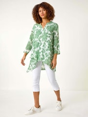Roman Green Bolt Floral Print Pleat Front Top - Image 2 of 5
