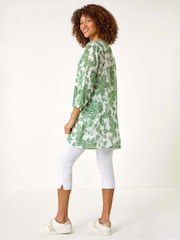 Roman Green Bolt Floral Print Pleat Front Top - Image 3 of 5