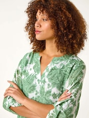 Roman Green Bolt Floral Print Pleat Front Top - Image 4 of 5