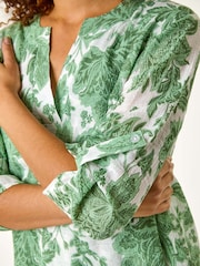 Roman Green Bolt Floral Print Pleat Front Top - Image 5 of 5