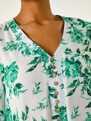 Roman Green Floral Print V-Neck Button Front Top - Image 5 of 5