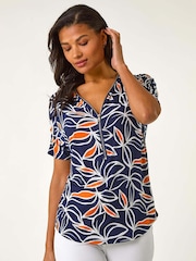 Roman Orange Textured Print Zip Detail Top - Image 1 of 5
