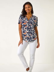 Roman Orange Textured Print Zip Detail Top - Image 2 of 5