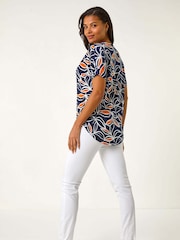 Roman Orange Textured Print Zip Detail Top - Image 3 of 5