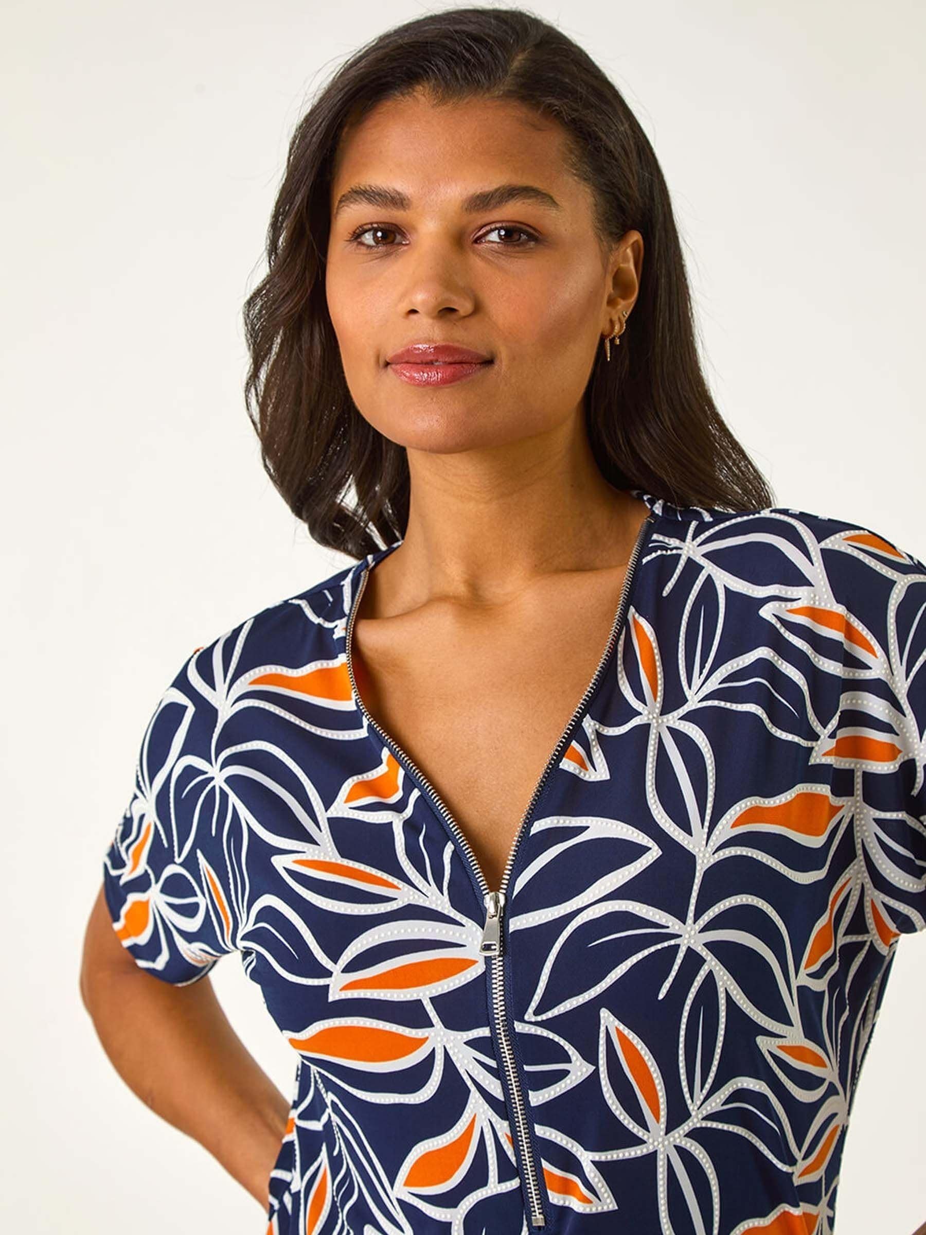 Buy Roman Orange Textured Print Zip Detail Top from Next Romania