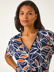 Roman Orange Textured Print Zip Detail Top - Image 4 of 5