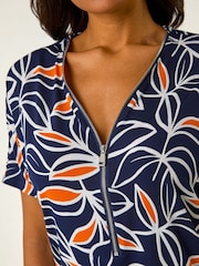 Roman Orange Textured Print Zip Detail Top - Image 5 of 5