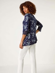 Roman Floral Pint Lace Cuff Jersey Top - Изображение 3 из 5