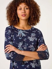 Roman Floral Pint Lace Cuff Jersey Top - Изображение 4 из 5