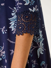 Roman Floral Pint Lace Cuff Jersey Top - Изображение 5 из 5