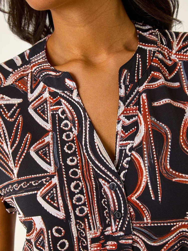 Roman Natural Textured Ikat Print Stretch Top - Image 5 of 5