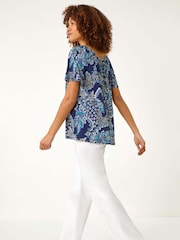Blusa elástica com estampa Roman Paisley e franzida - Imagem 3 de 5