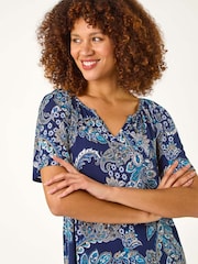 Blusa elástica com estampa Roman Paisley e franzida - Imagem 4 de 5