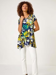 Roman Yellow Leaf Print Hanky Hem Top - Image 2 of 5