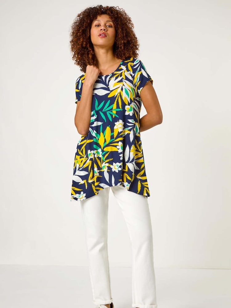 Roman Yellow Leaf Print Hanky Hem Top - Image 2 of 5
