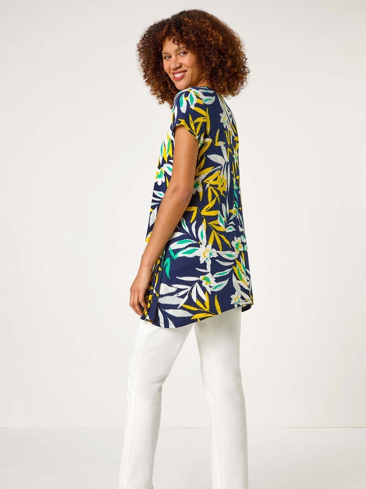 Roman Yellow Leaf Print Hanky Hem Top - Image 3 of 5
