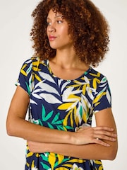 Roman Yellow Leaf Print Hanky Hem Top - Image 4 of 5