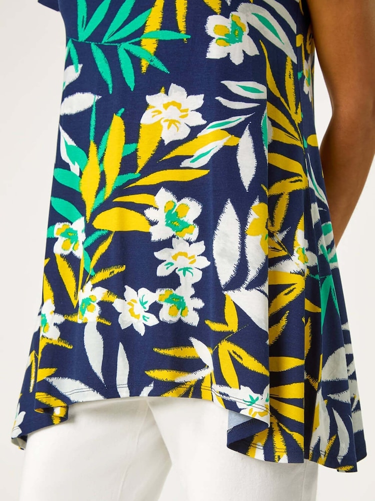 Roman Yellow Leaf Print Hanky Hem Top - Image 5 of 5
