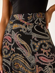Roman Black Modern Paisley Print Midi Stretch Skirt - Image 5 of 5