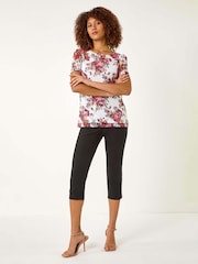 Roman Red Floral Print Lace Top - Image 2 of 5