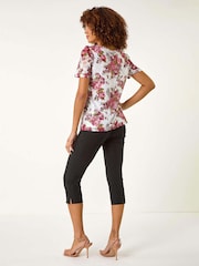 Roman Red Floral Print Lace Top - Image 3 of 5