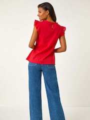Roman Red Broidery Frill Sleeve 100% Cotton Top - Image 3 of 5