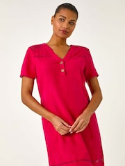 Roman Red Linen Mix Button Shift Dress - Image 2 of 5