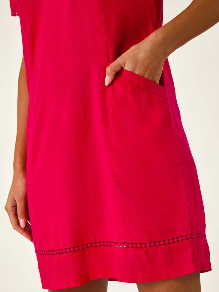 Roman Red Linen Mix Button Shift Dress - Image 5 of 5