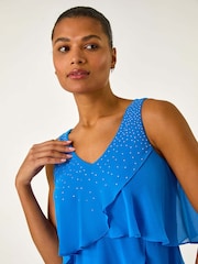 Roman Blue Embellished Hotfix Tiered Chiffon Dress - Image 4 of 5