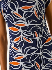 Roman Orange Leaf Print Puff Stretch Midi Dress - Image 5 of 5