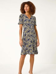 Roman Yellow Floral Print Side Button Dress - Image 2 of 5