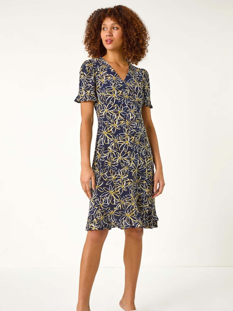 Roman Yellow Floral Print Side Button Dress - Image 2 of 5