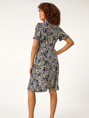 Roman Yellow Floral Print Side Button Dress - Image 3 of 5