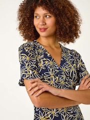 Roman Yellow Floral Print Side Button Dress - Image 4 of 5