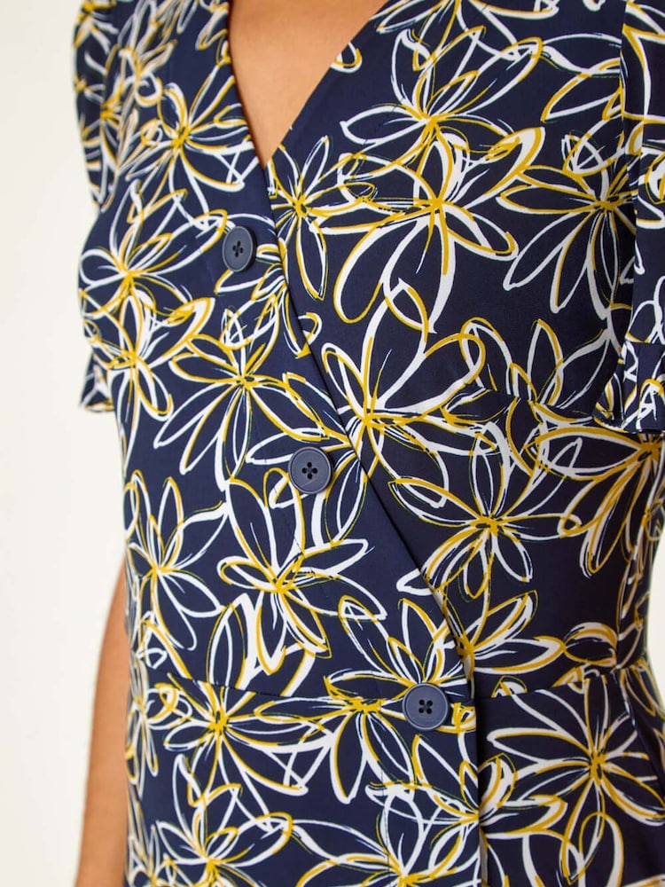 Roman Floral Print Side Button Dress - Imagen 5 de 5 Roman Floral Print Side Button Dress - Imagen 5 de 5