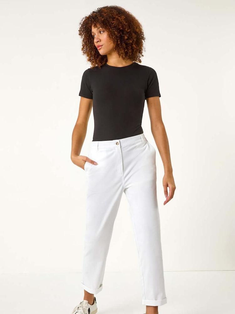 Roman White Plain Cotton Chino Trousers - Image 2 of 5