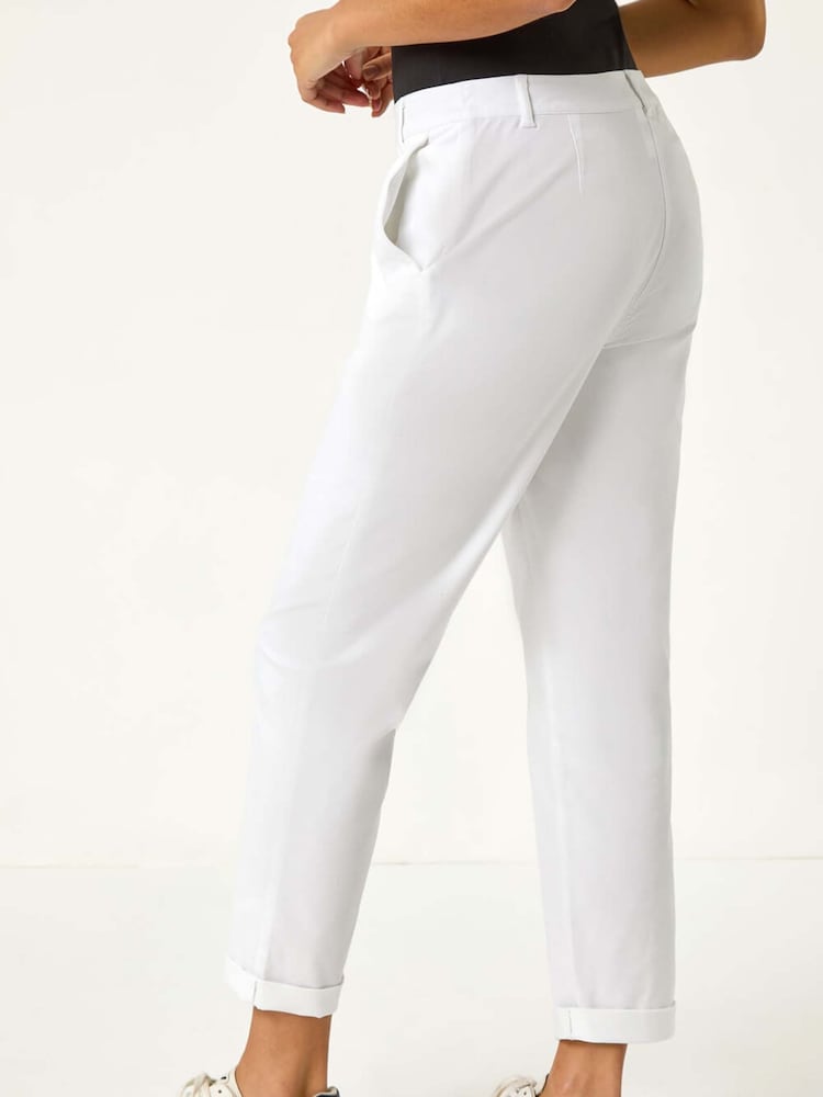 Roman White Plain Cotton Chino Trousers - Image 3 of 5