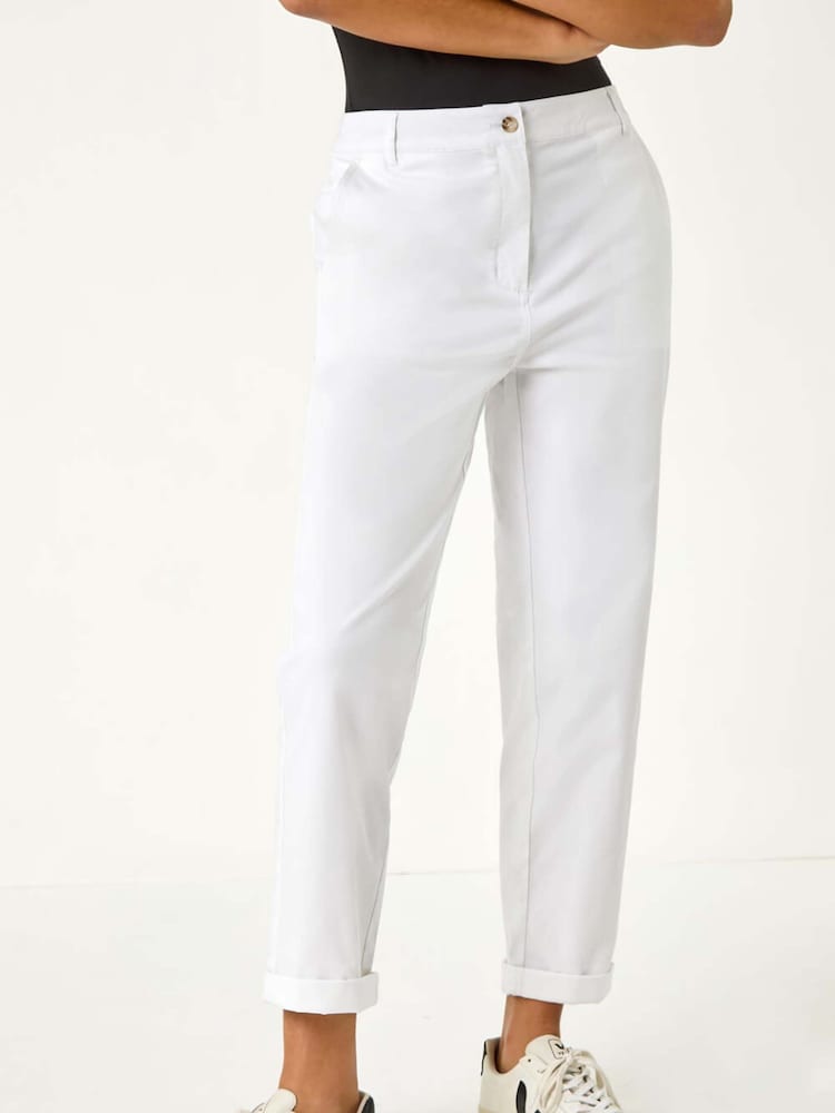 Roman White Plain Cotton Chino Trousers - Image 4 of 5